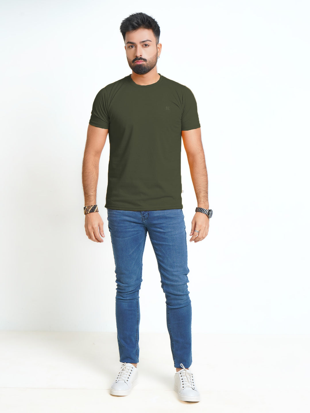 Dark Green Plain Half Sleeves Men’s Round Neck T-Shirt (TEE-188)