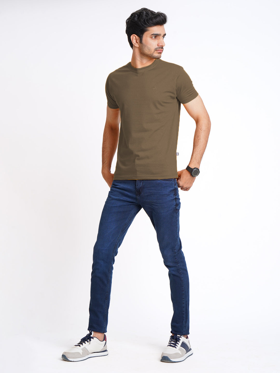 Brown Plain Half Sleeves Men’s Round Neck T-Shirt (TEE-190)