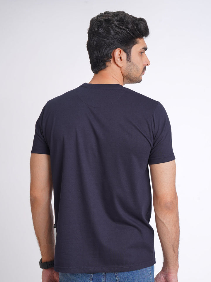 Navy Blue Plain Half Sleeves Men’s Round Neck T-Shirt (TEE-192)