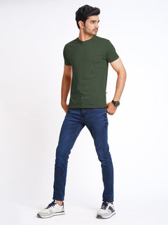 Green Plain Half Sleeves Men’s Round Neck T-Shirt (TEE-195)