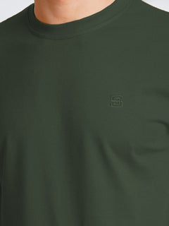 Green Plain Half Sleeves Men’s Round Neck T-Shirt (TEE-195)