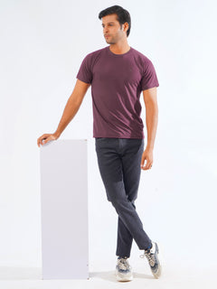 Maroon Plain Half Sleeves Men’s Round Neck T-Shirt (TEE-198)