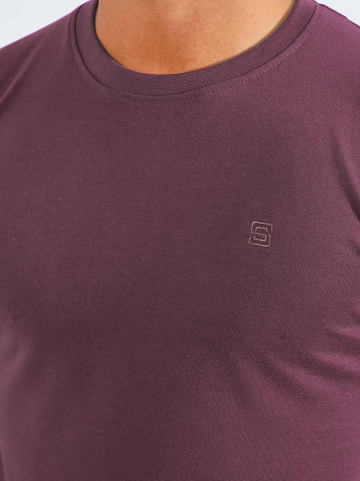 Maroon Plain Half Sleeves Men’s Round Neck T-Shirt (TEE-198)