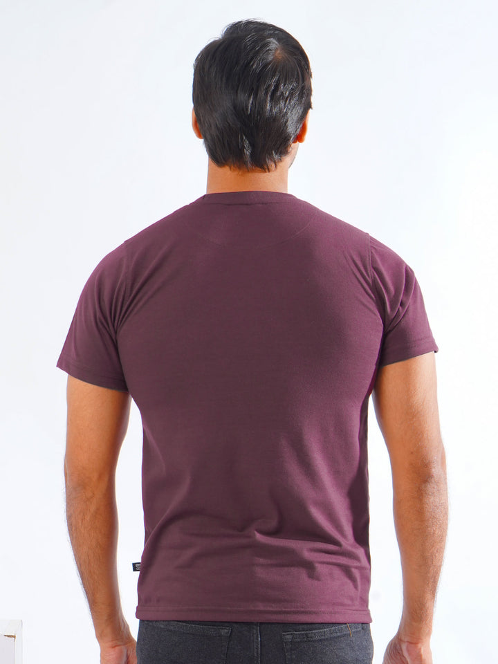 Maroon Plain Half Sleeves Men’s Round Neck T-Shirt (TEE-198)