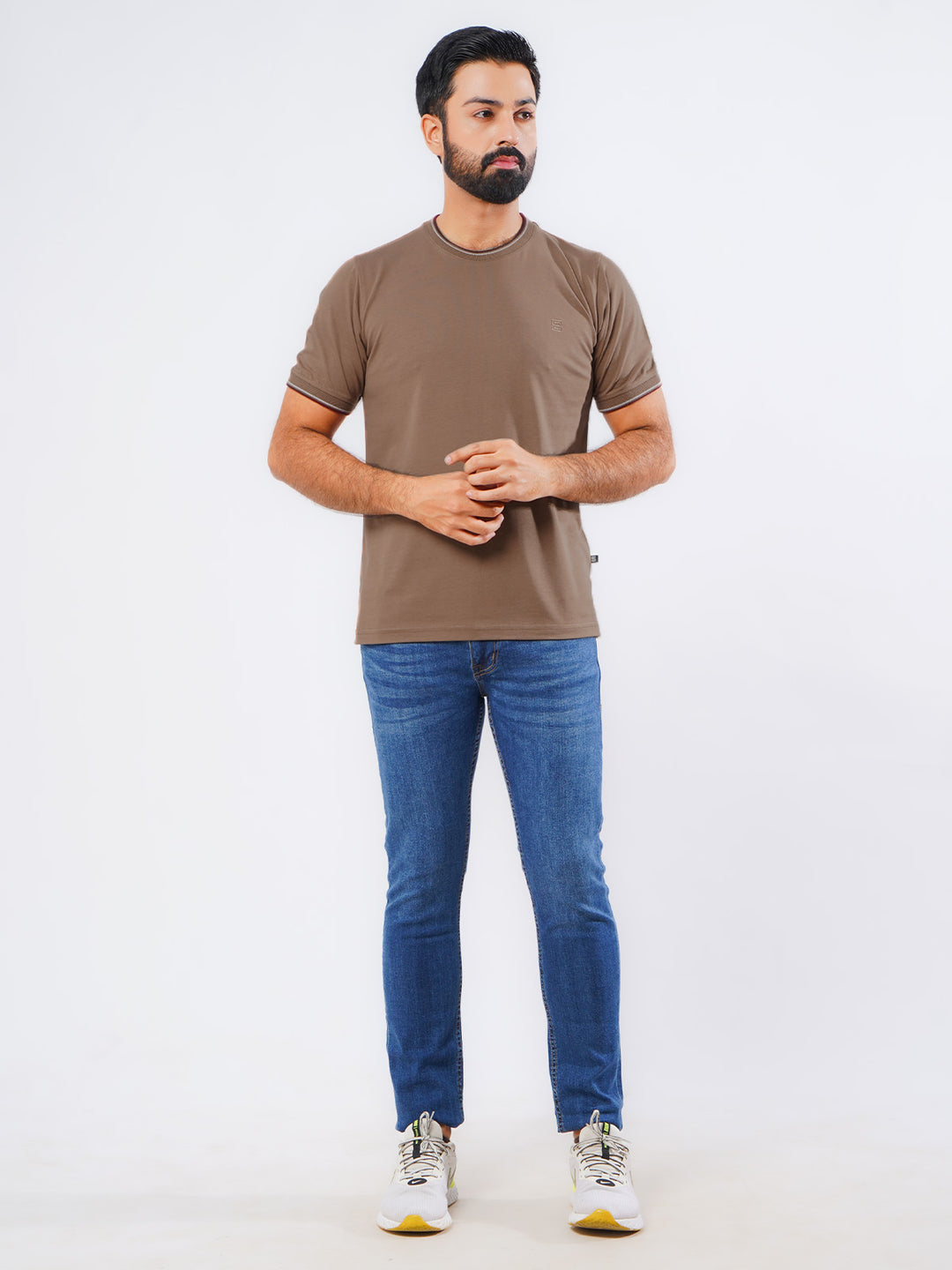 Brown Half Sleeves Men’s Round Neck T-Shirt (TEE-201)