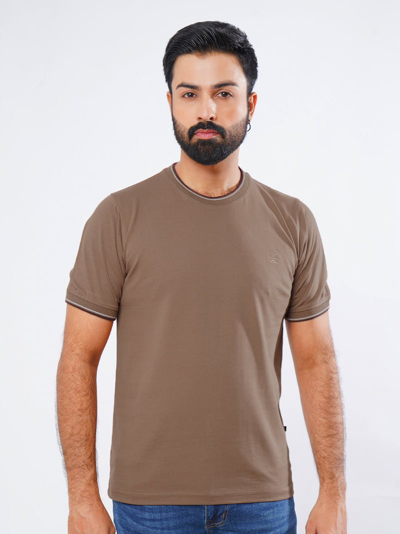 Brown Half Sleeves Men’s Round Neck T-Shirt (TEE-201)