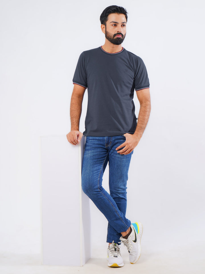 Navy Blue Half Sleeves Men’s Round Neck T-Shirt (TEE-202)