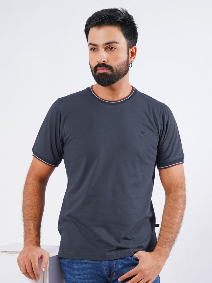 Navy Blue Half Sleeves Men’s Round Neck T-Shirt (TEE-202)