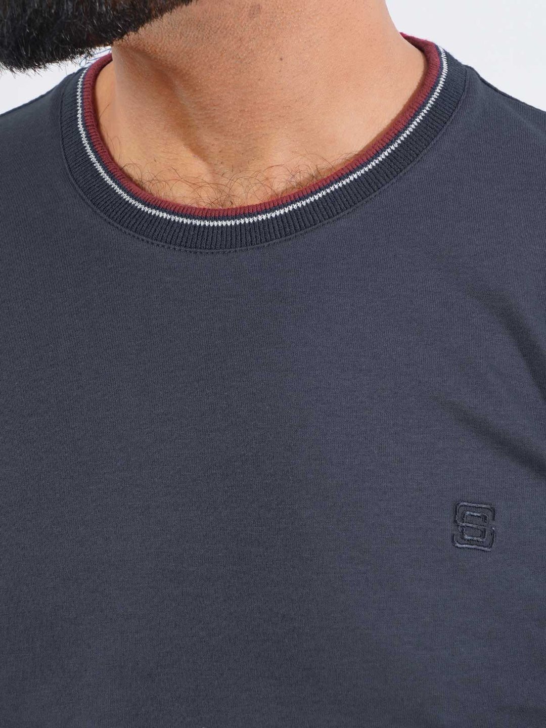 Navy Blue Half Sleeves Men’s Round Neck T-Shirt (TEE-202)