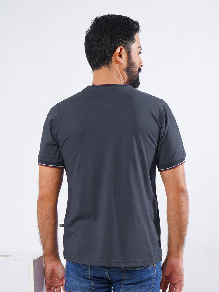 Navy Blue Half Sleeves Men’s Round Neck T-Shirt (TEE-202)