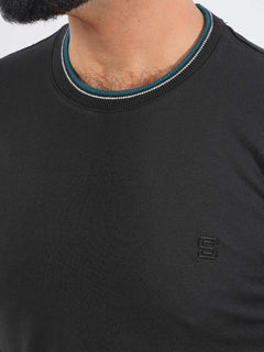 Black Half Sleeves Men’s Round Neck T-Shirt (TEE-203)