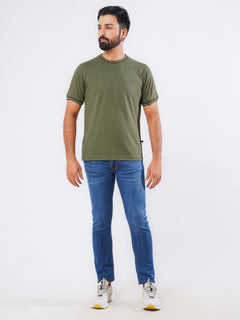 Olive Half Sleeves Men’s Round Neck T-Shirt (TEE-204)