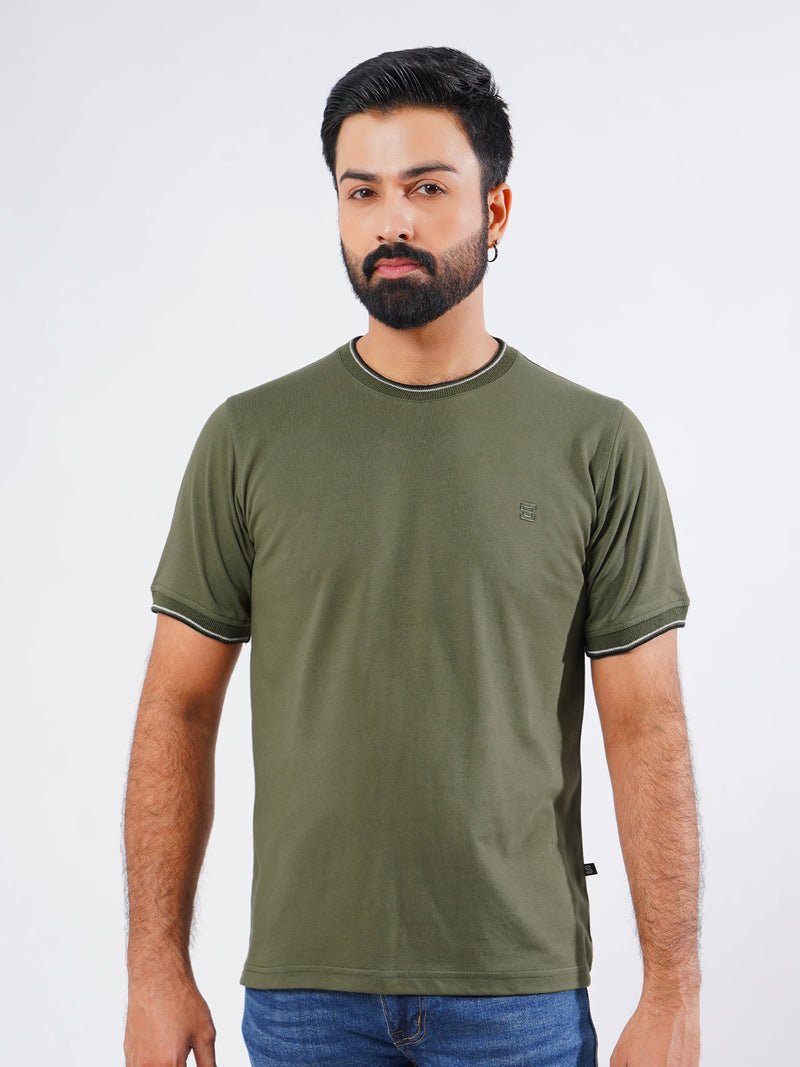 Olive Half Sleeves Men’s Round Neck T-Shirt (TEE-204)