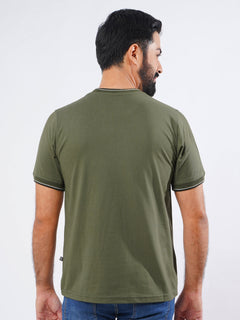 Olive Half Sleeves Men’s Round Neck T-Shirt (TEE-204)