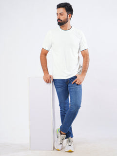 White Half Sleeves Men’s Round Neck T-Shirt (TEE-205)