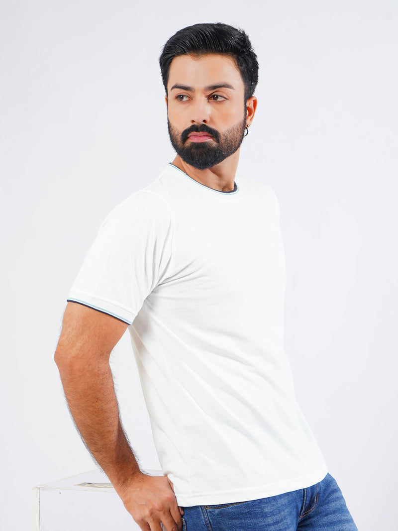 White Half Sleeves Men’s Round Neck T-Shirt (TEE-205)