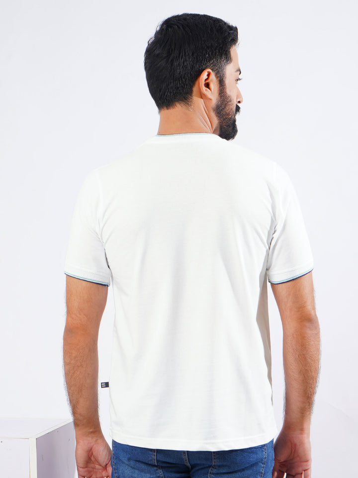 White Half Sleeves Men’s Round Neck T-Shirt (TEE-205)