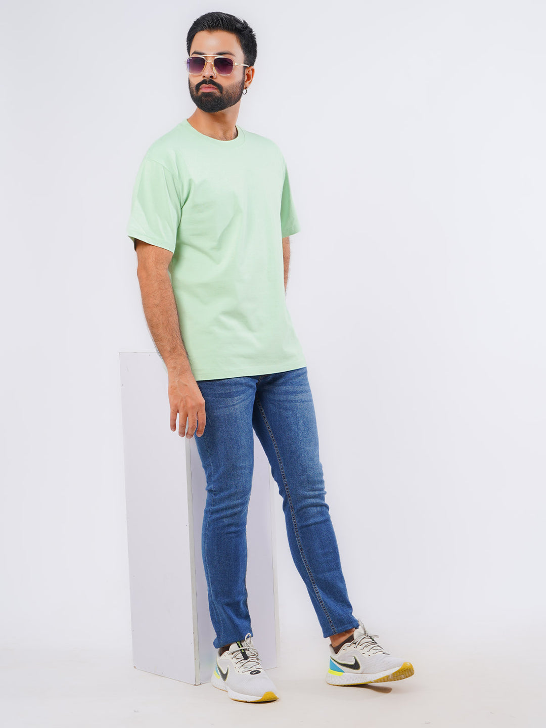 Sea Green Oversized Men’s Round Neck T-Shirt (TEE-207)