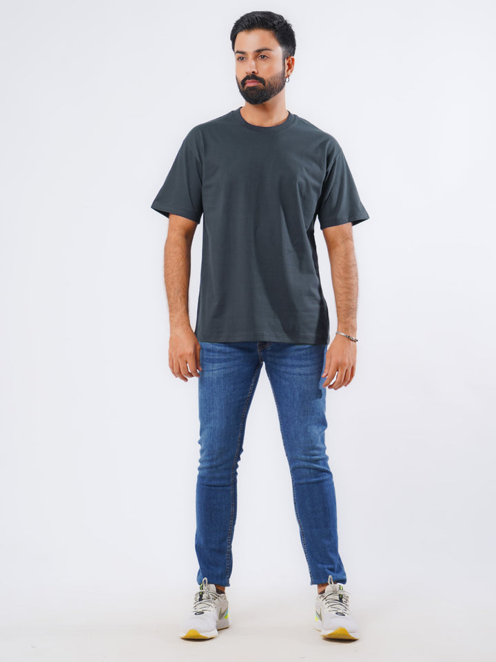 Navy Blue Oversized Men’s Round Neck T-Shirt (TEE-208)