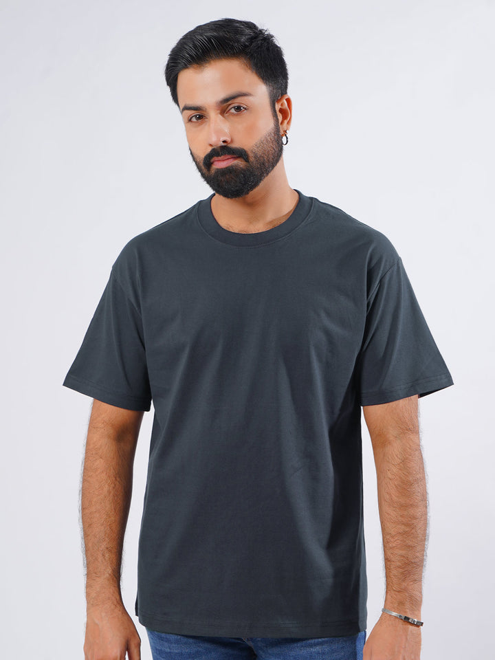 Navy Blue Oversized Men’s Round Neck T-Shirt (TEE-208)