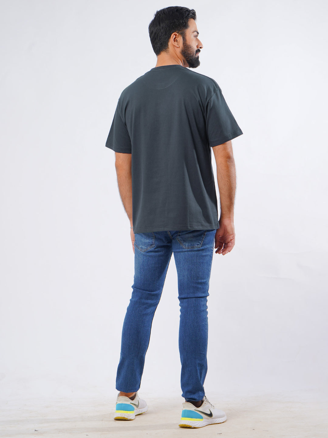 Navy Blue Oversized Men’s Round Neck T-Shirt (TEE-208)