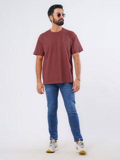 Maroon Oversized Men’s Round Neck T-Shirt (TEE-210)