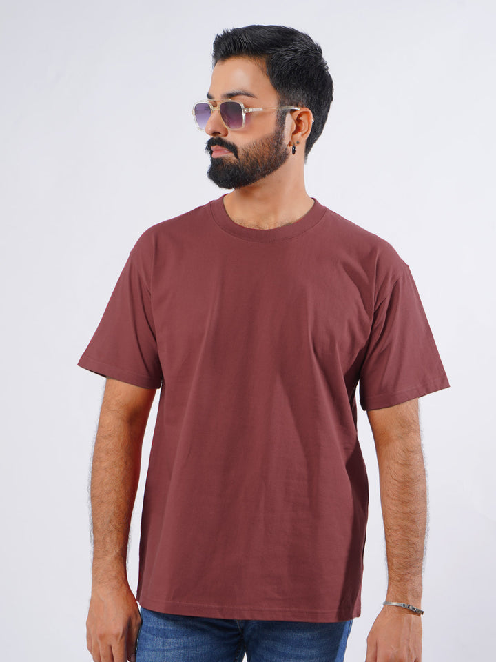 Maroon Oversized Men’s Round Neck T-Shirt (TEE-210)