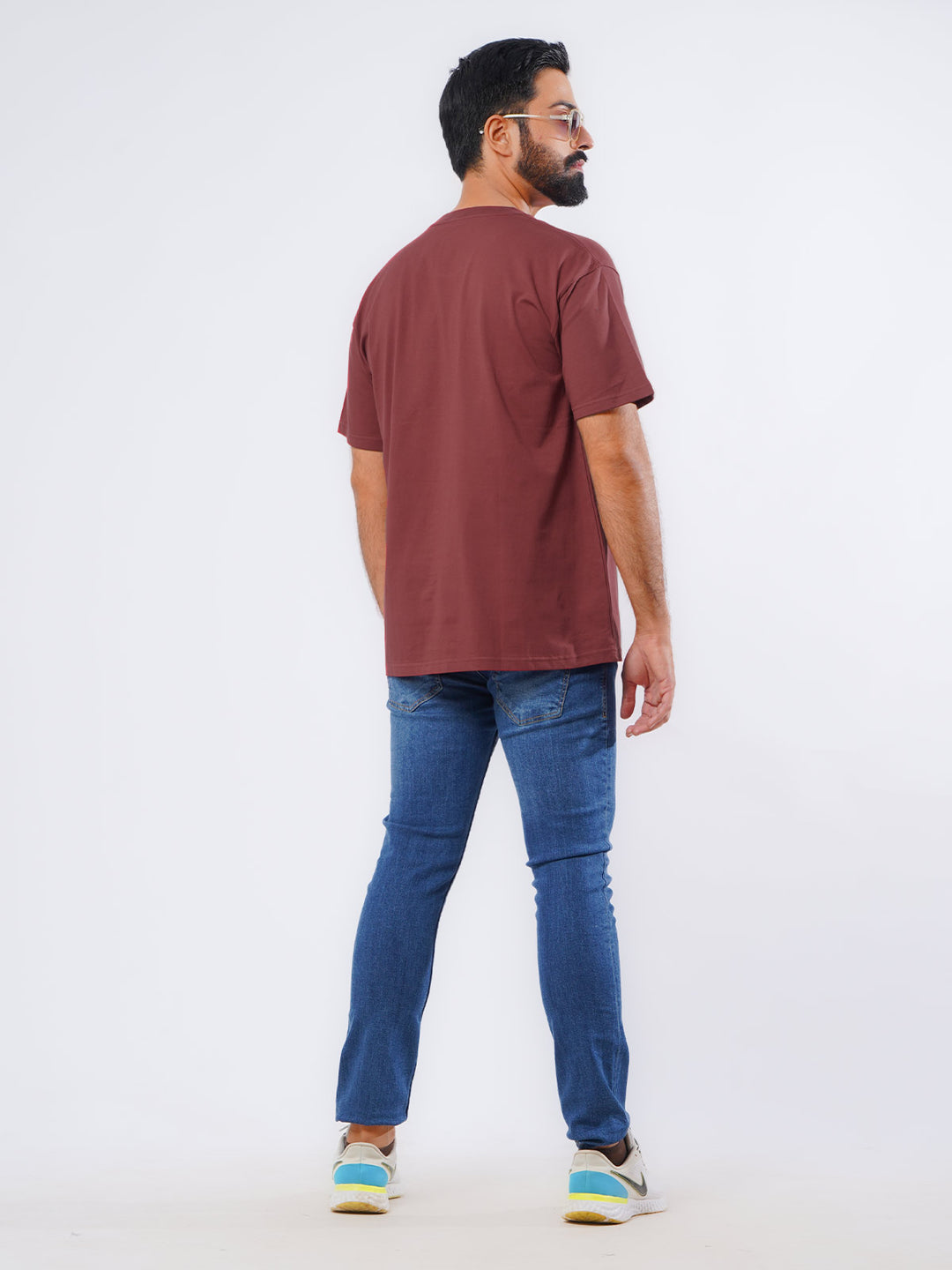 Maroon Oversized Men’s Round Neck T-Shirt (TEE-210)