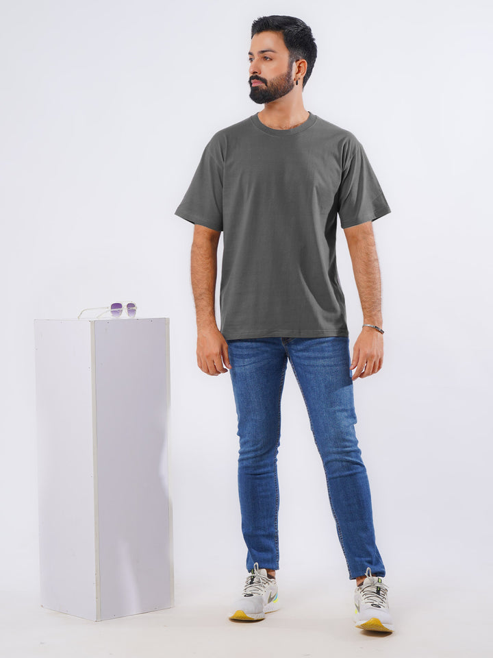 Dark Grey Oversized Men’s Round Neck T-Shirt (TEE-213)