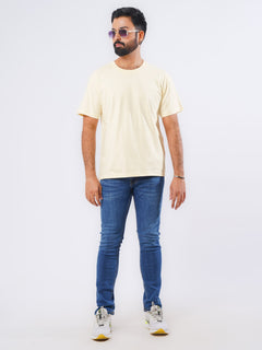 Cream Oversized Men’s Round Neck T-Shirt (TEE-215)