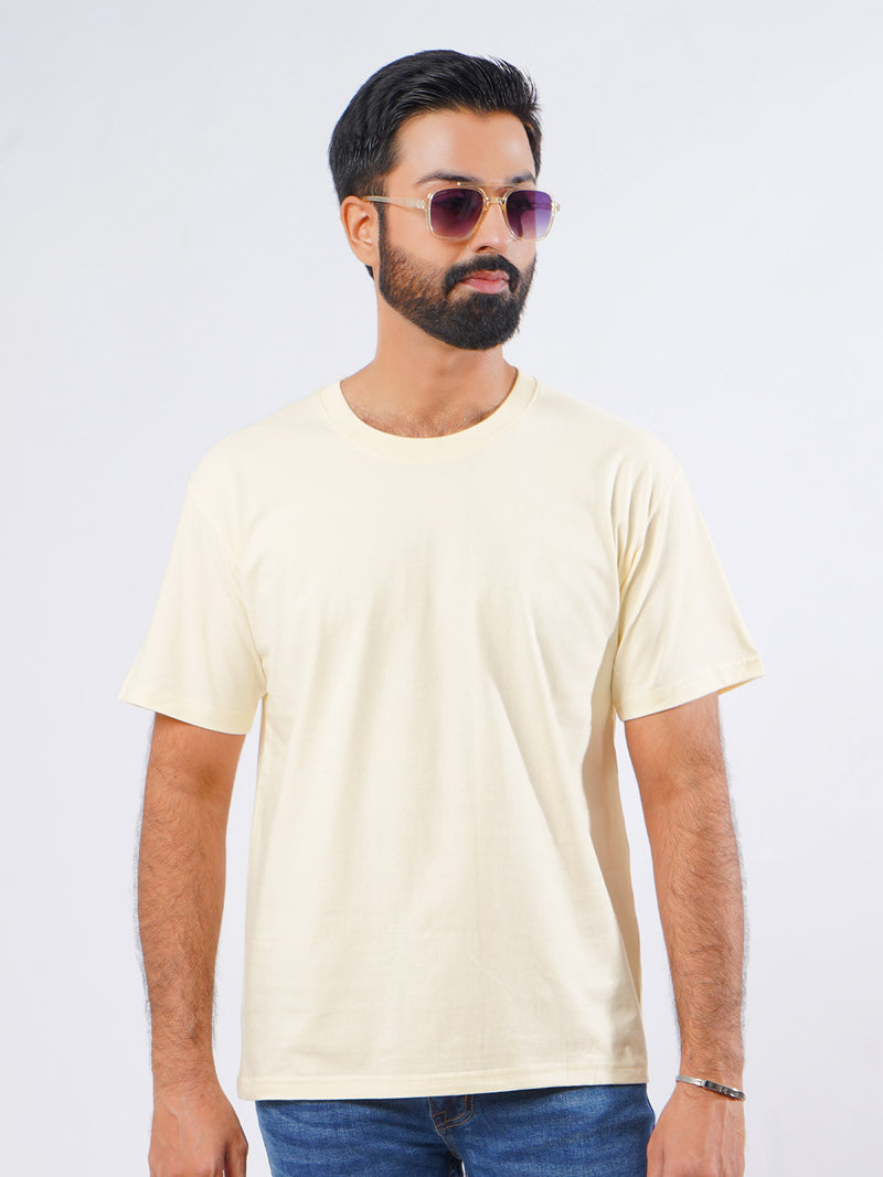 Cream Oversized Men’s Round Neck T-Shirt (TEE-215)