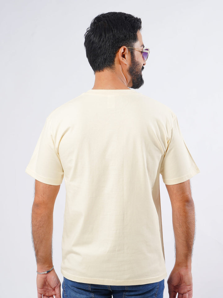 Cream Oversized Men’s Round Neck T-Shirt (TEE-215)