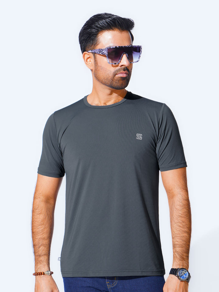 Dark Grey Self Premium Dry Fit Crew Neck T-Shirt (TEE-233)