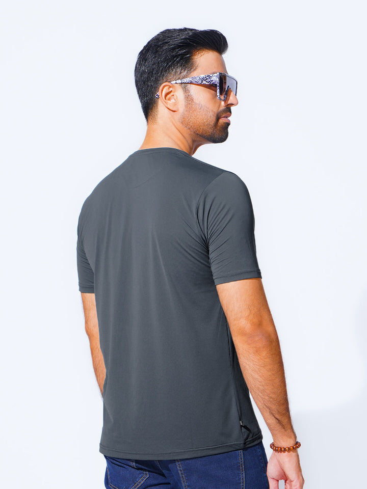 Dark Grey Self Premium Dry Fit Crew Neck T-Shirt (TEE-233)