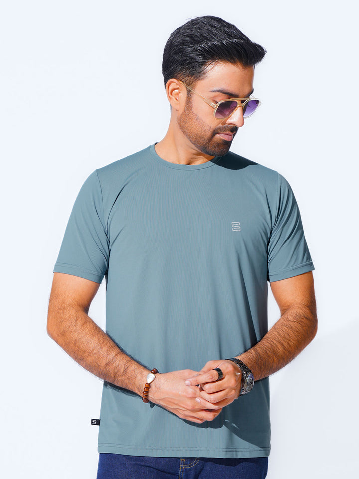 Light Teal Self Premium Dry Fit Crew Neck T-Shirt (TEE-234)