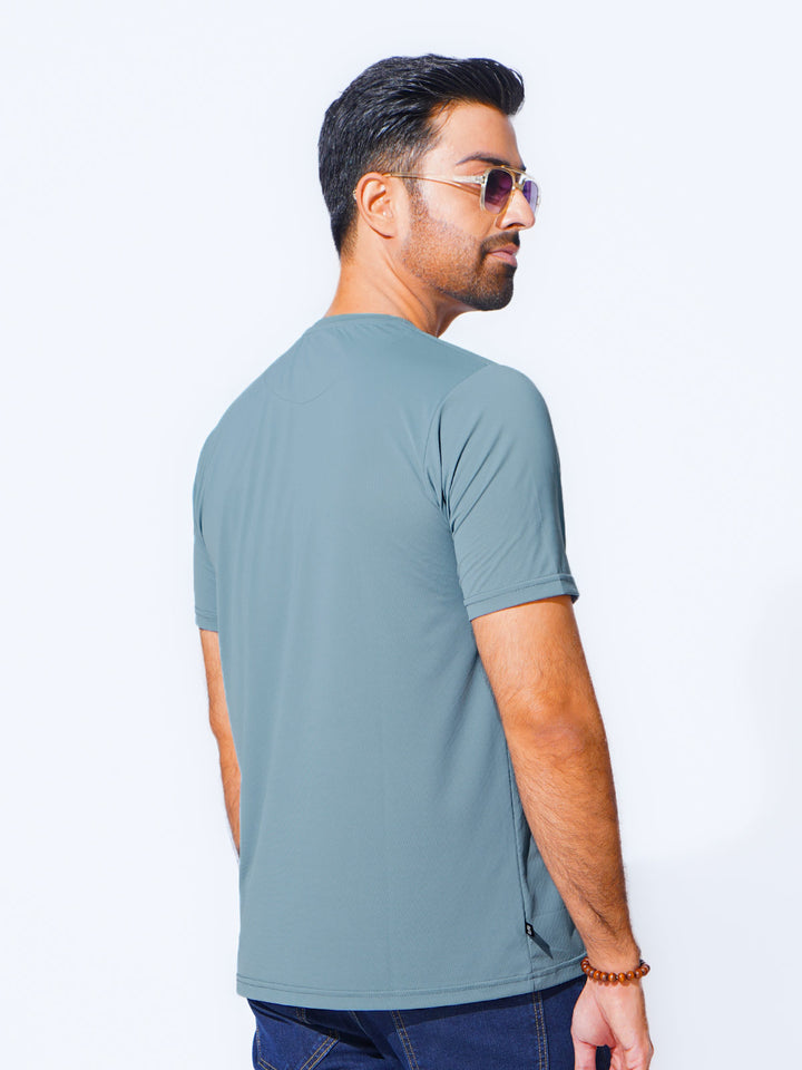 Light Teal Self Premium Dry Fit Crew Neck T-Shirt (TEE-234)