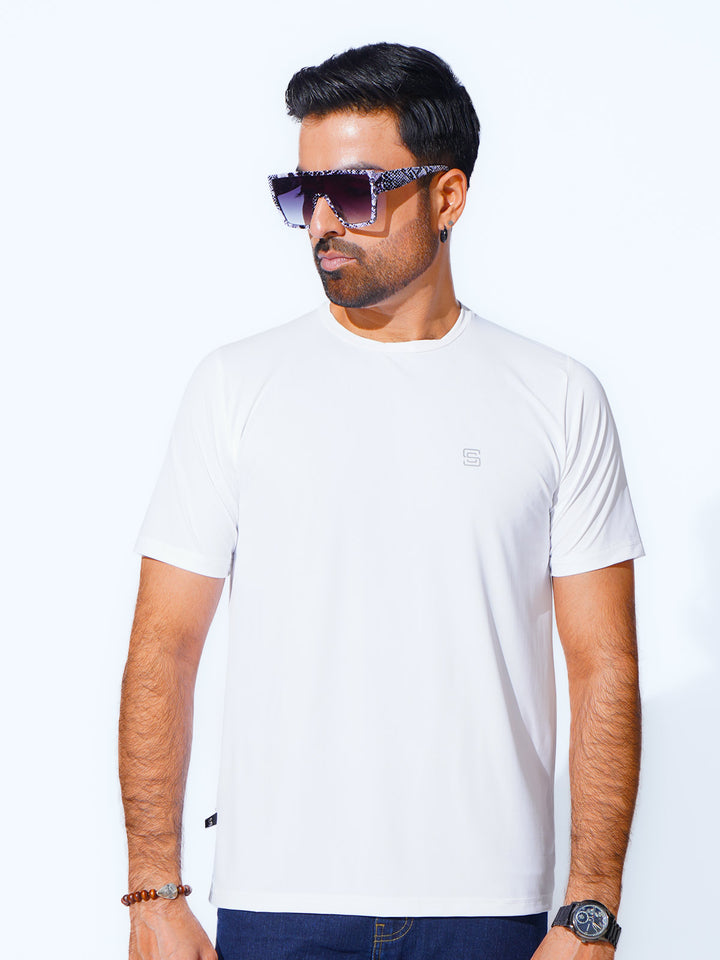 White Self Premium Dry Fit Crew Neck T-Shirt (TEE-237)