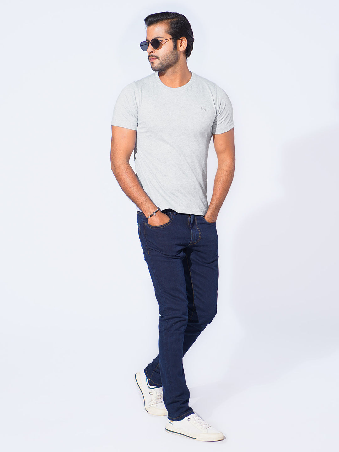 Light Grey Half Sleeves Men’s Round Neck T-Shirt (TEE-248)