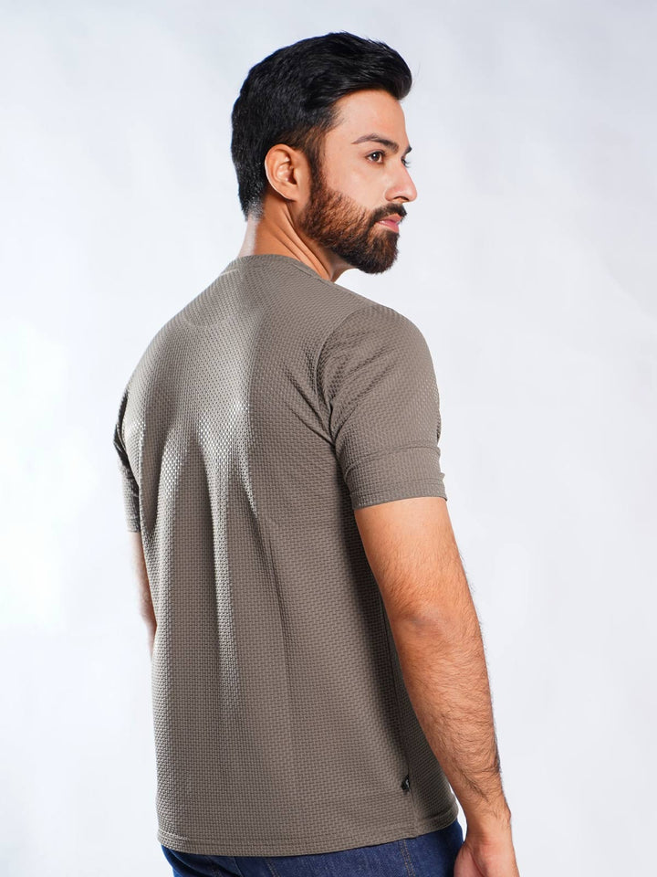 Dark Brown Self Premium Dry Fit Crew Neck T-Shirt (TEE-252)