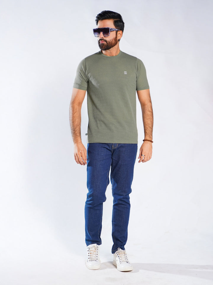 Light Green Self Premium Dry Fit Crew Neck T-Shirt (TEE-254)