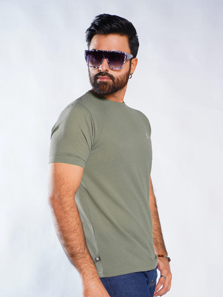 Light Green Self Premium Dry Fit Crew Neck T-Shirt (TEE-254)