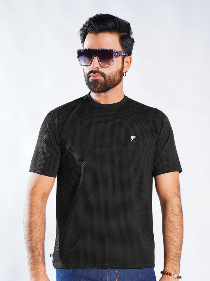 Black Self Premium Dry Fit Crew Neck T-Shirt (TEE-257)