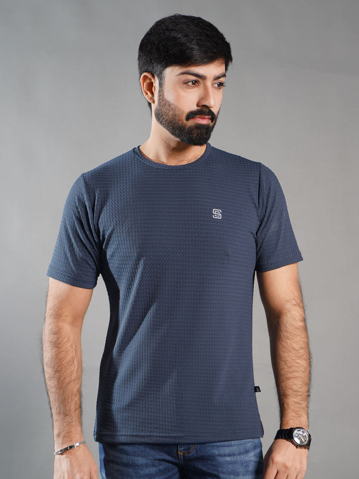 Dark Blue Self Premium Dry Fit Crew Neck T-Shirt (TEE-260)