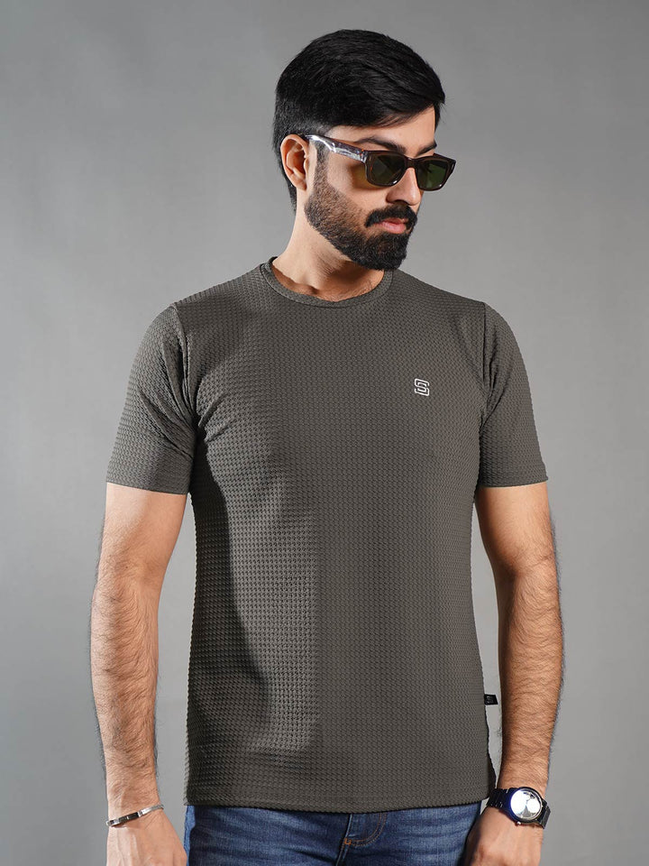 Dark Brown Self Premium Dry Fit Crew Neck T-Shirt (TEE-262)