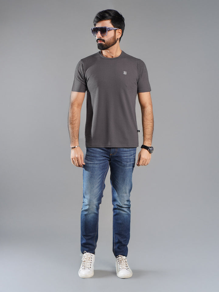 Dark Grey Self Premium Dry Fit Crew Neck T-Shirt (TEE-263)