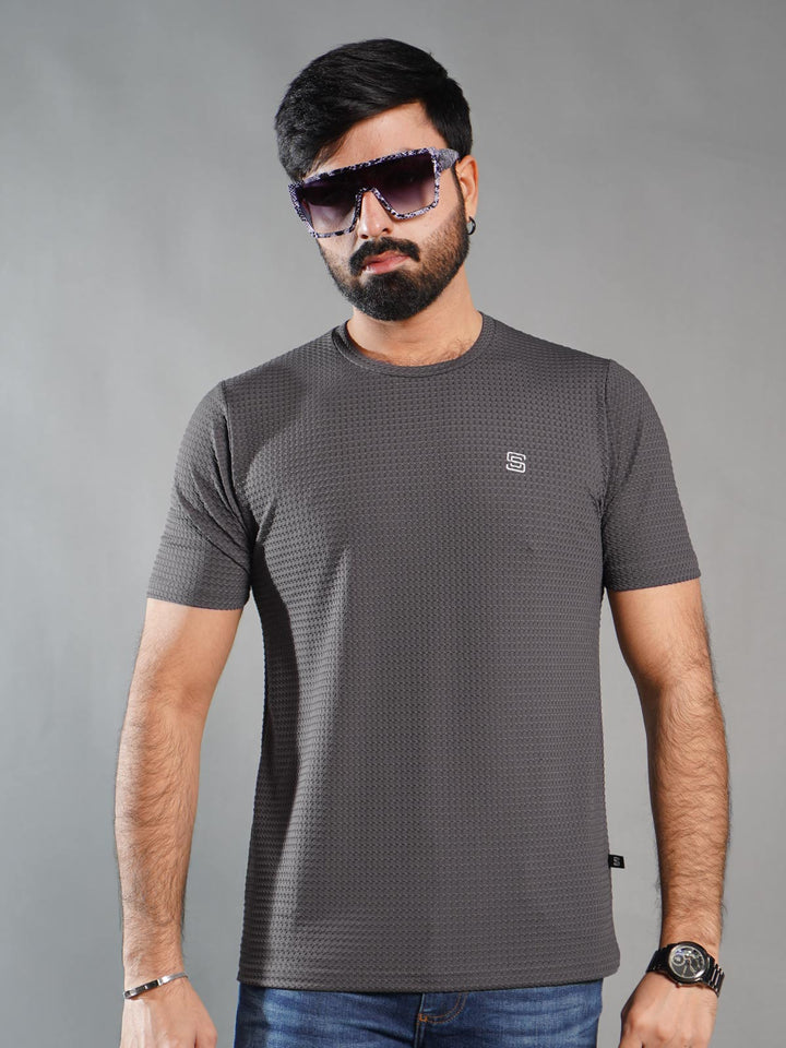 Dark Grey Self Premium Dry Fit Crew Neck T-Shirt (TEE-263)