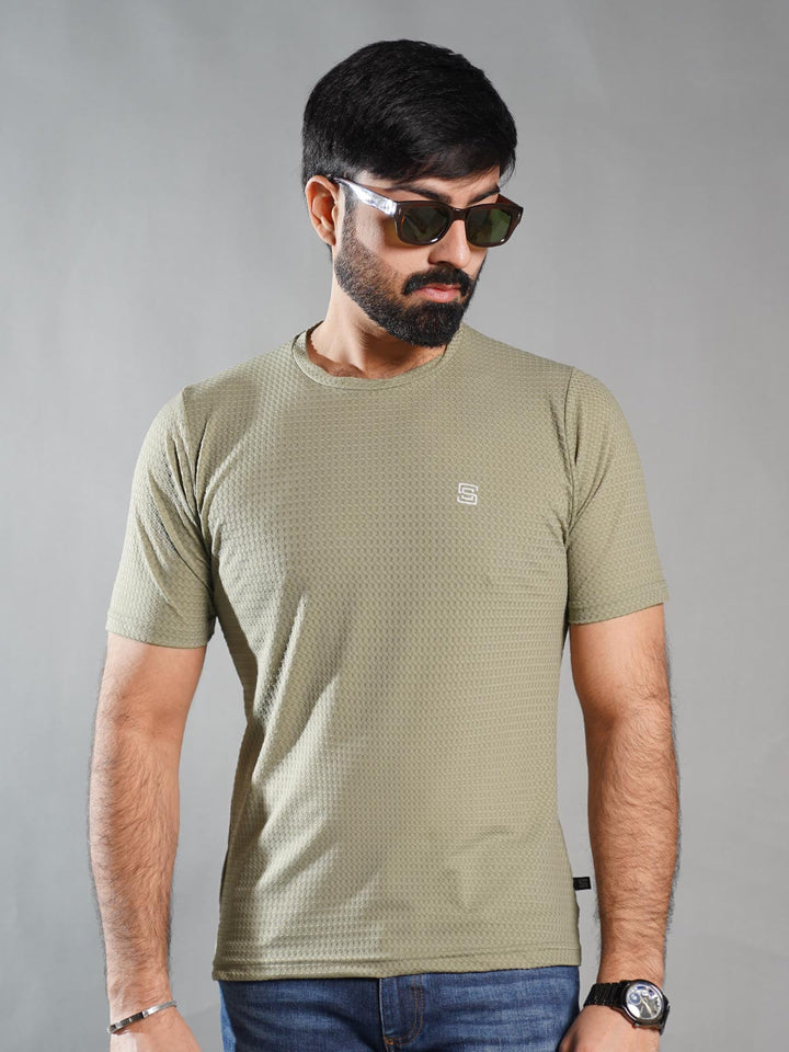 Light Green Self Premium Dry Fit Crew Neck T-Shirt (TEE-264)