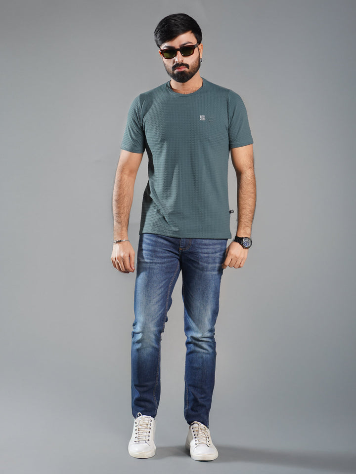 Teal Self Premium Dry Fit Crew Neck T-Shirt (TEE-267)