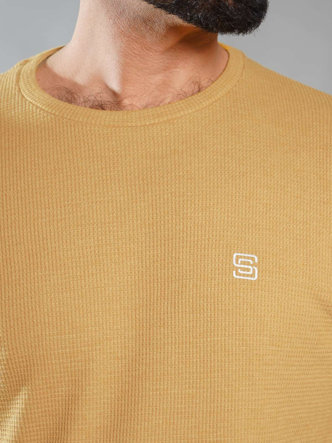 Mustard Self Half Sleeves Men’s Round Neck T-Shirt (TEE-268)