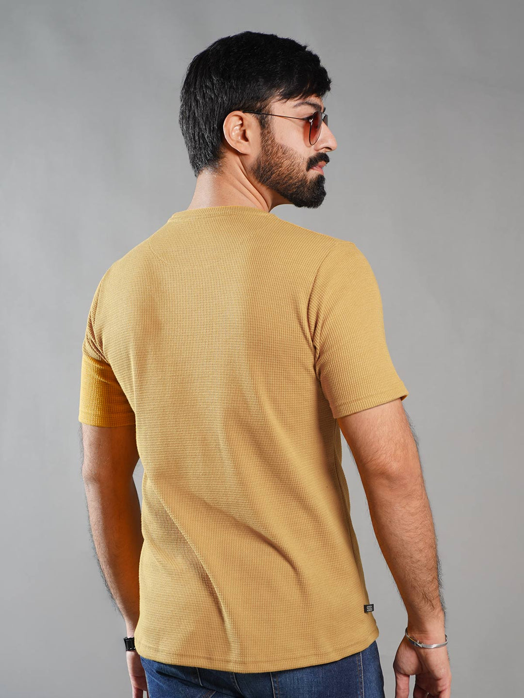 Mustard Self Half Sleeves Men’s Round Neck T-Shirt (TEE-268)